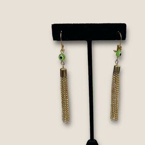 Lime Green evil eyes earrings gold plated chin design